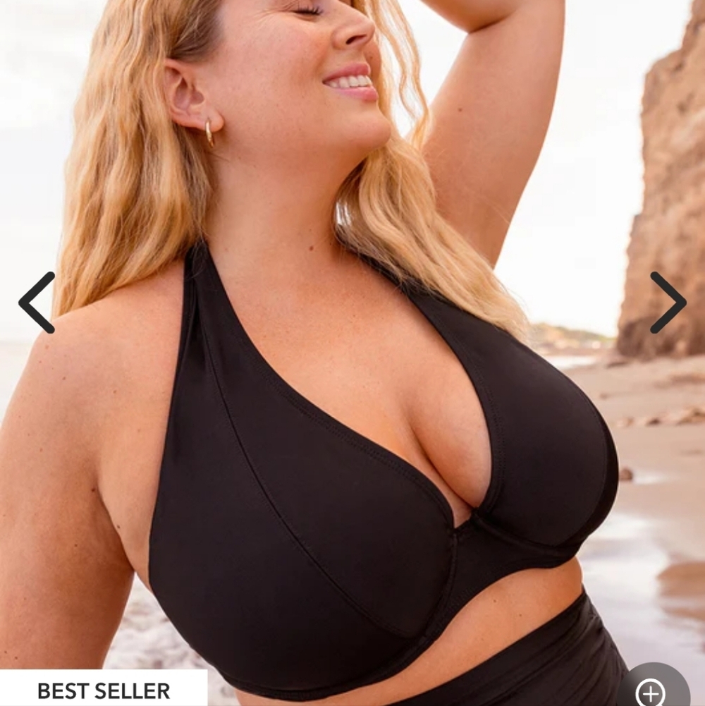 Shapermint Essentials Full Coverage Halter Bikini Top Black Size 3X New !